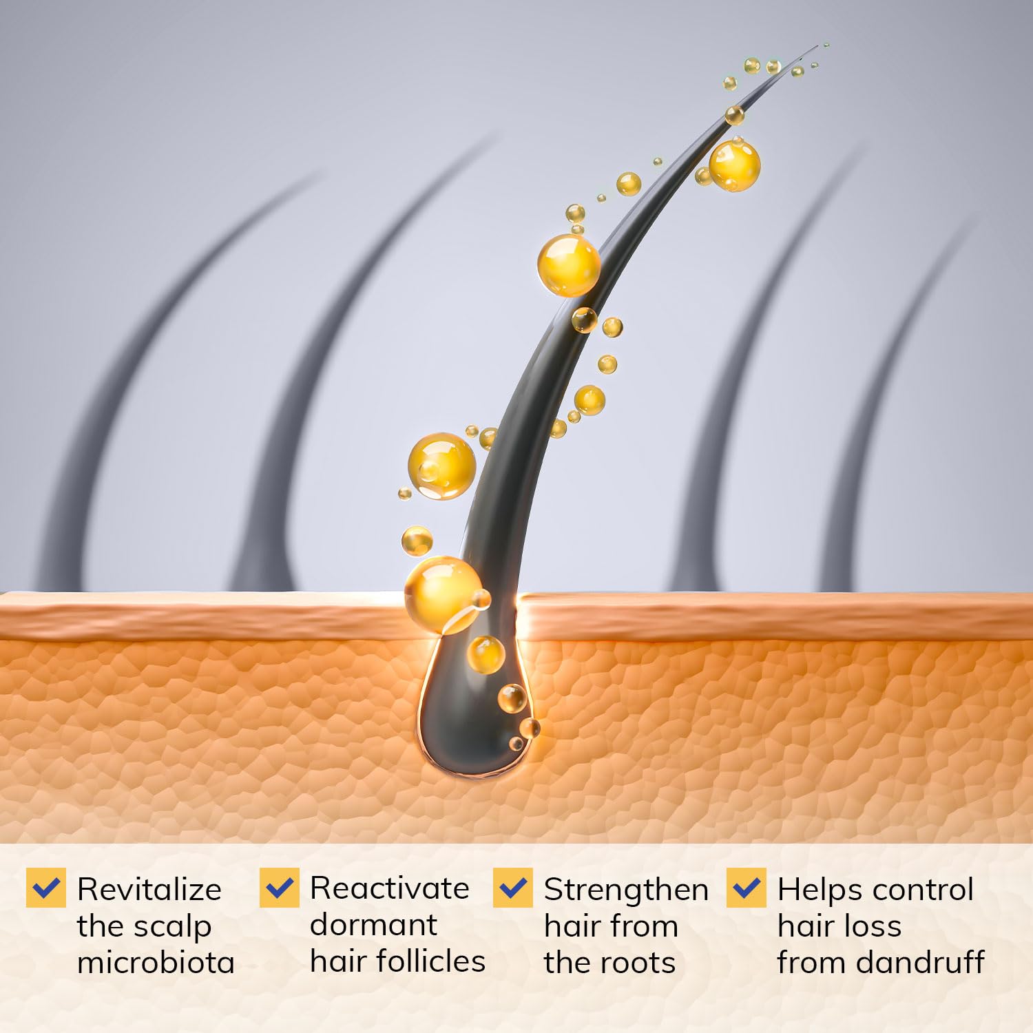 RootStim hair-shine-frizz-control close-up highlights smoother, more manageable strands.