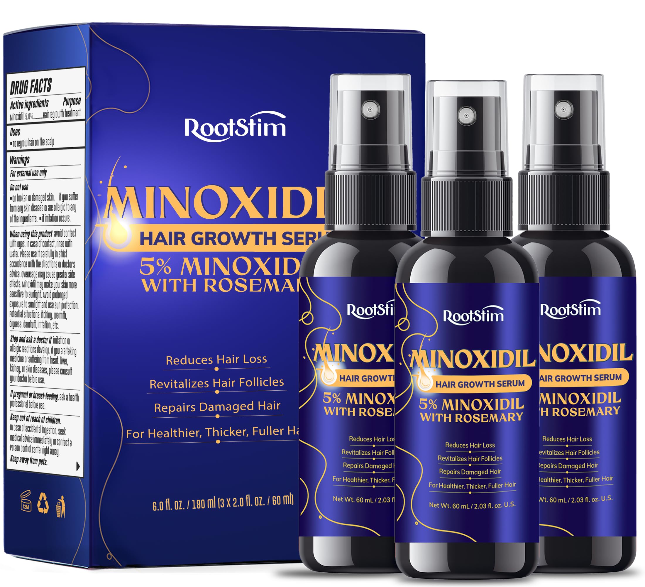 RootStim minoxidil bottle with rosemary formula for thinning hair support