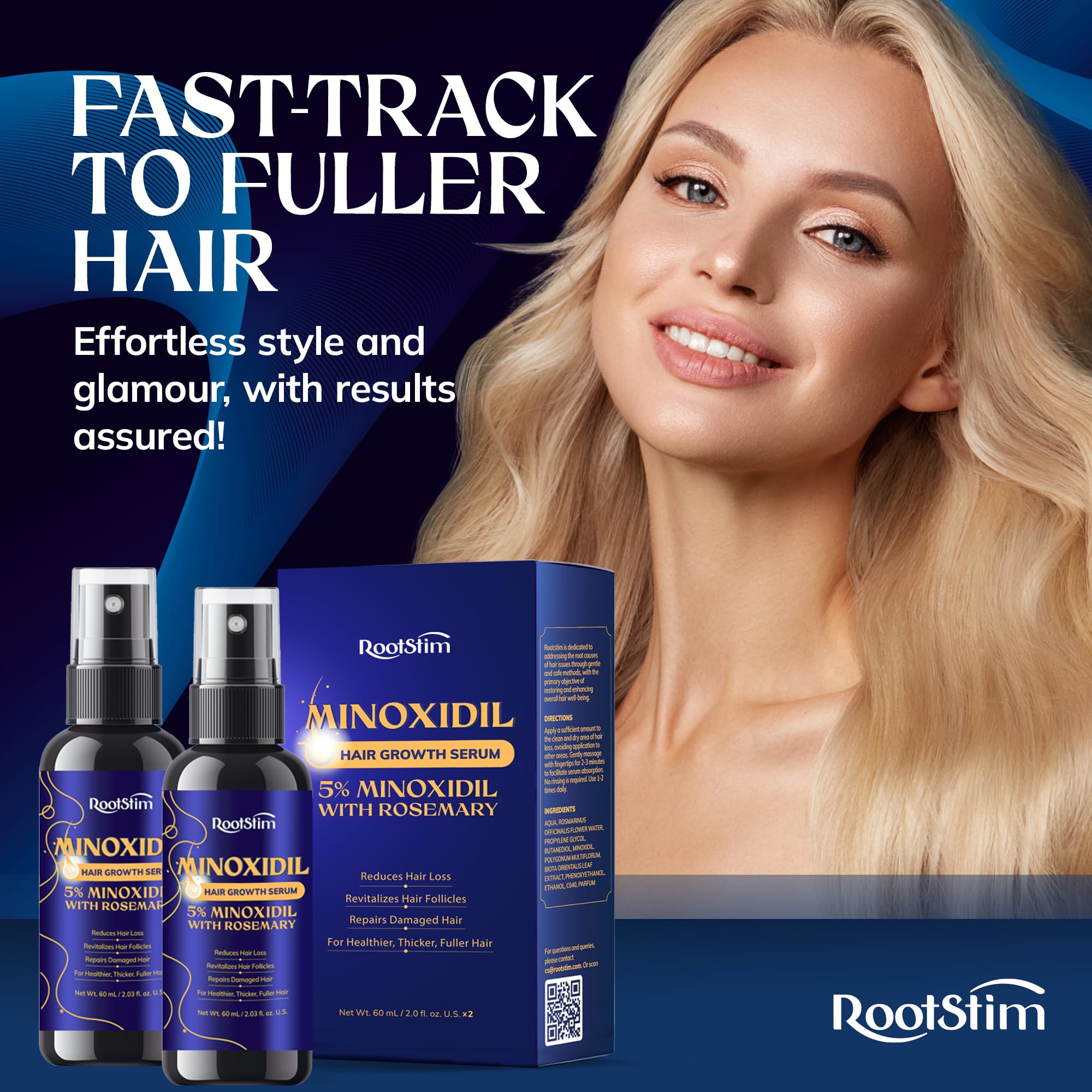 RootStim minoxidil scalp-application close-up demonstrating easy absorption.