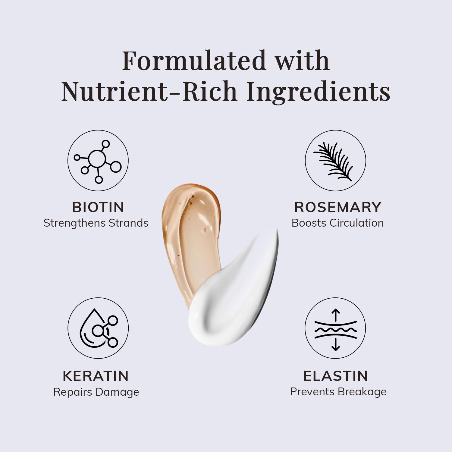 RootStim natural ingredients spread highlights aloe vera and ginger for scalp soothing.