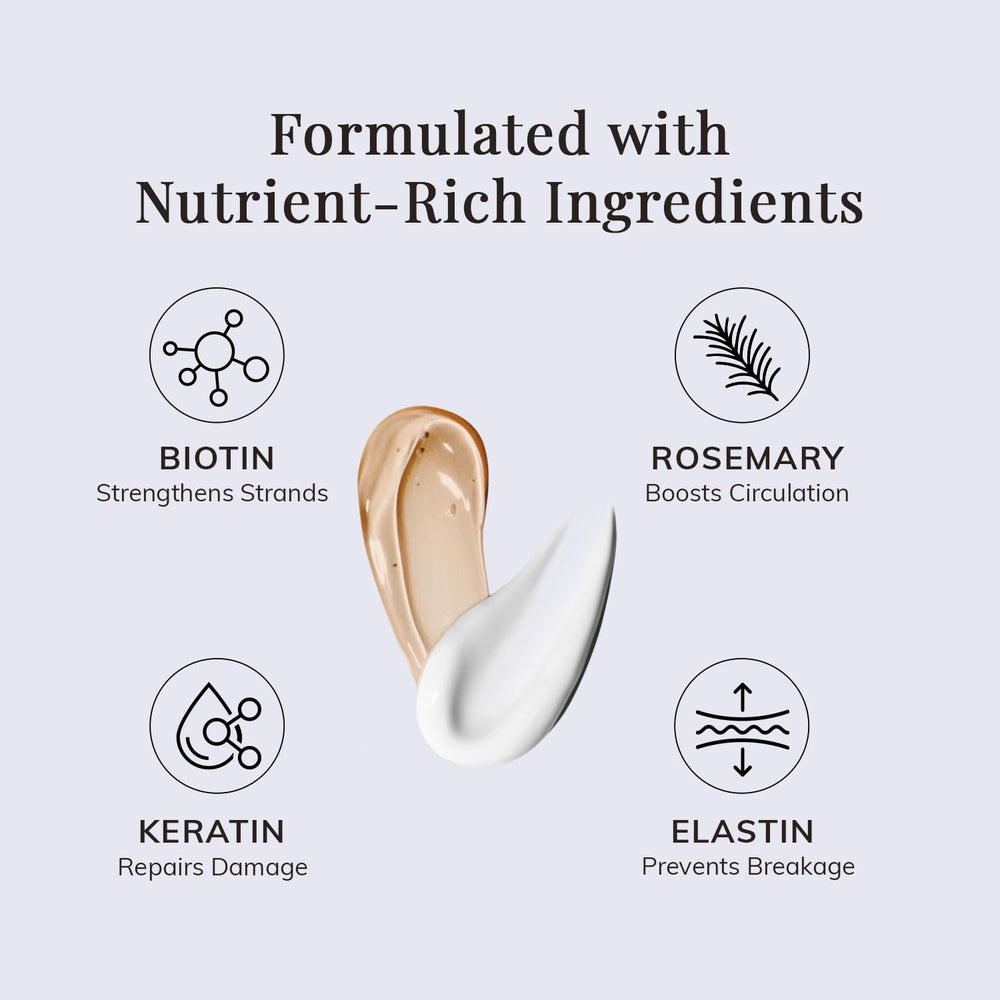RootStim natural ingredients spread highlights aloe vera and ginger for scalp soothing.