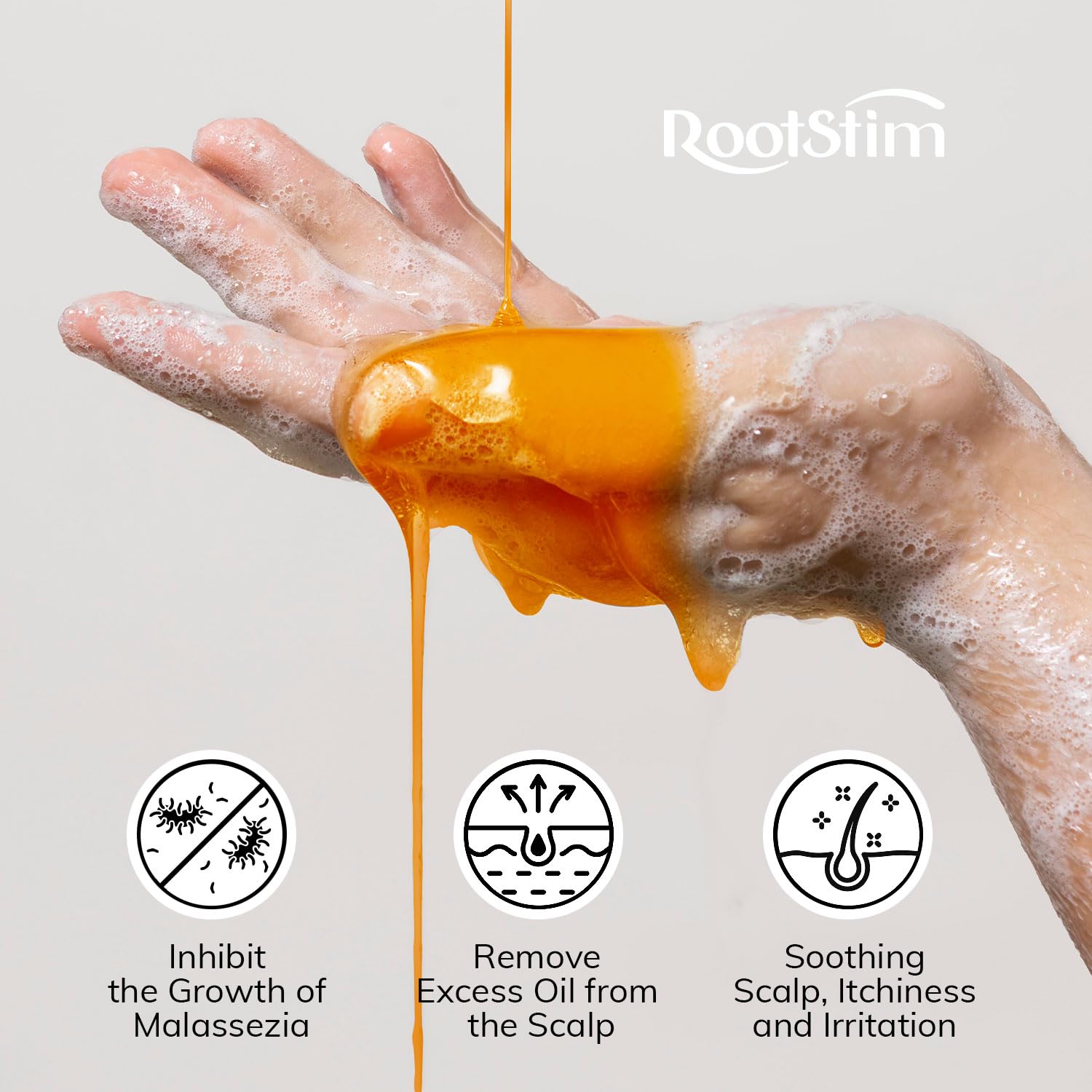 RootStim sulfate-free gentle-cleanser bottle shows thorough cleansing without drying.