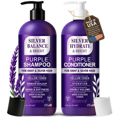 Roottina Silver Shine purple shampoo pump for easy brass neutralization in daily wash.
