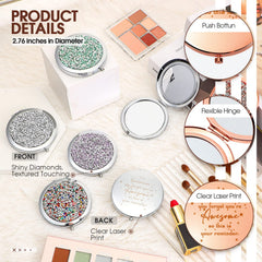 Roowest inspirational compact mirror in silver-green adds a pop of color to daily routine.