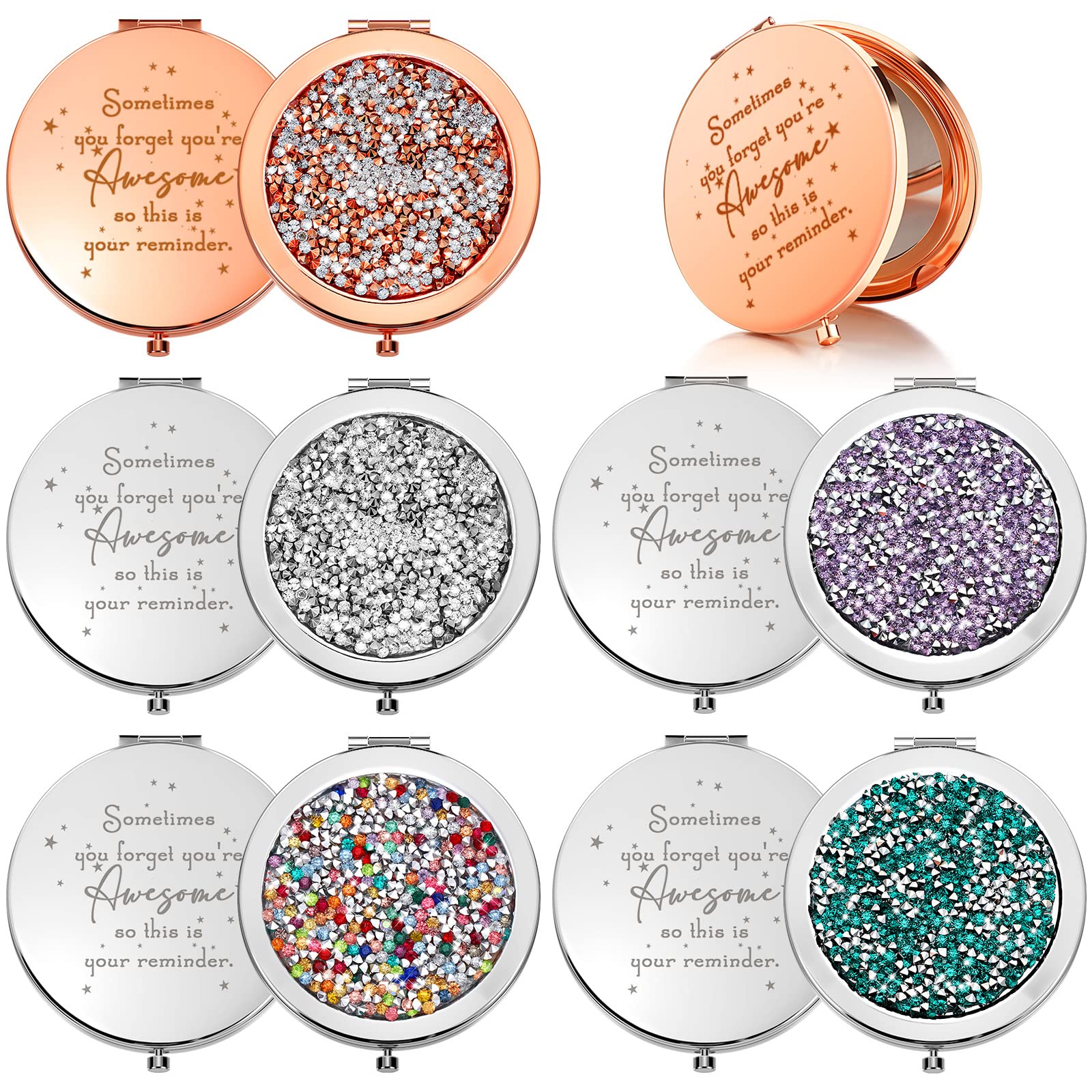 Roowest inspirational compact mirror cover highlights portable elegance for on-the-go touchups.