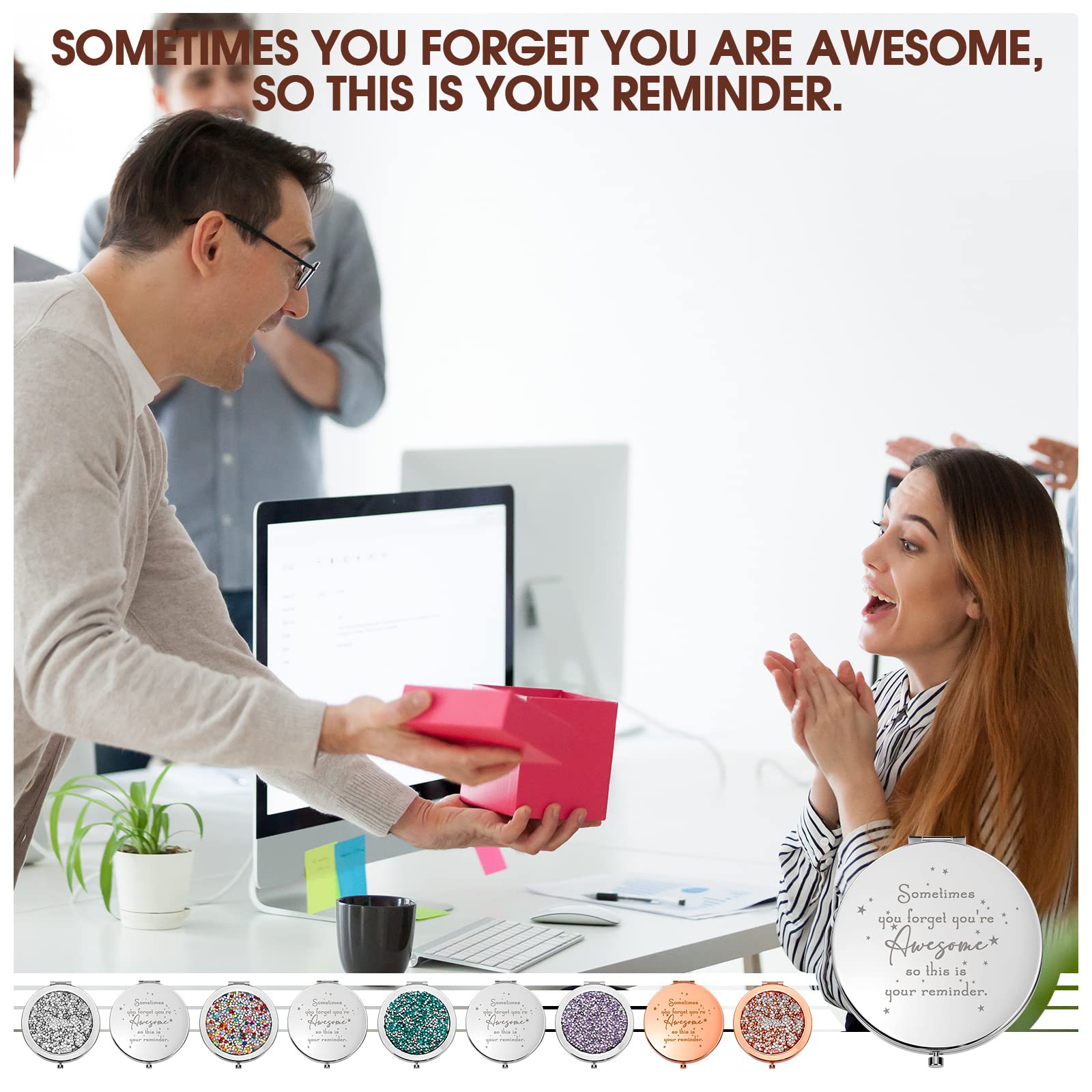 Roowest pocket-size mirror shown open and closed for convenient storage and quick checks.