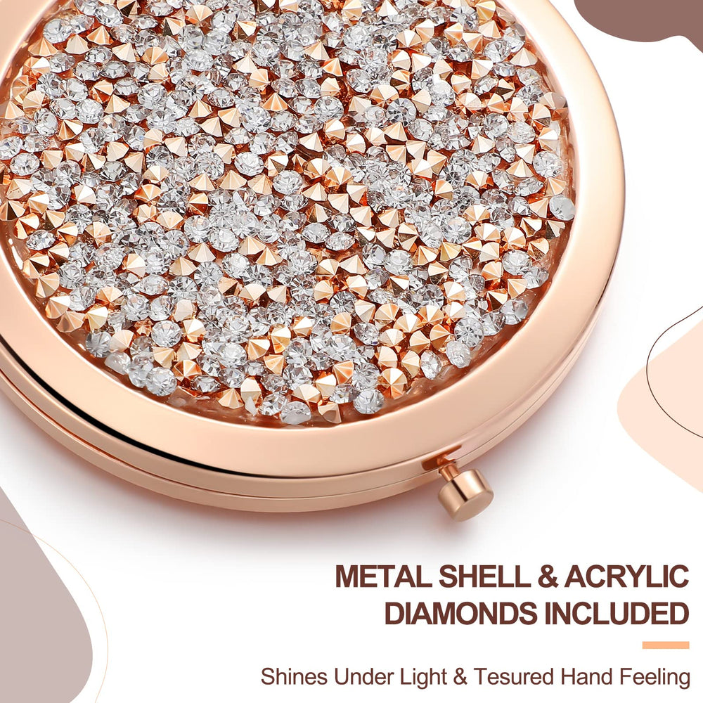 Roowest pocket mirror metal rhinestones designed for durable purse carry