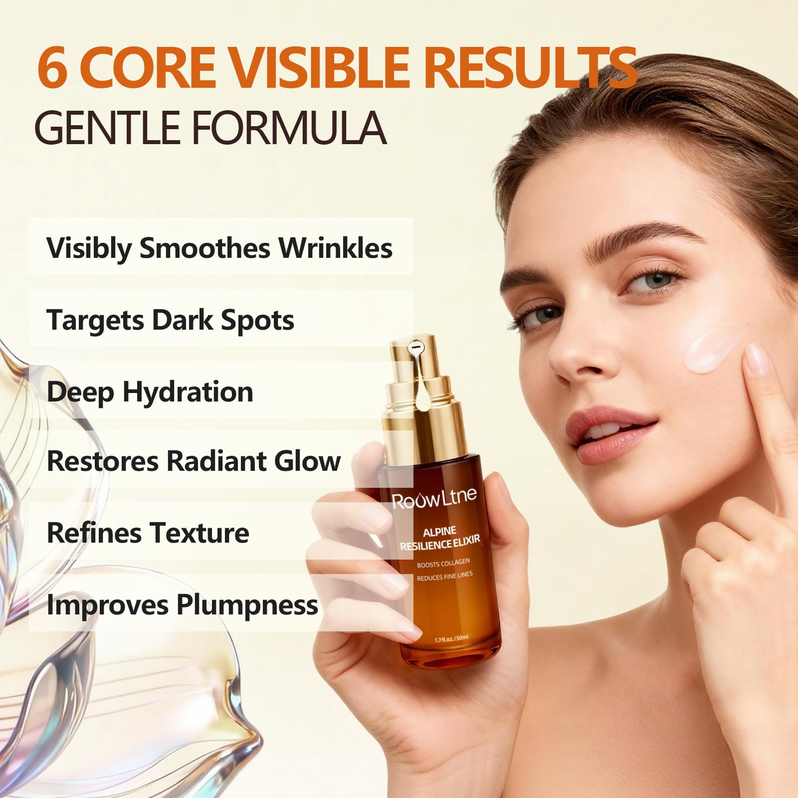 Close-up of texture on RoowLtne retinol serum showing lightweight absorption