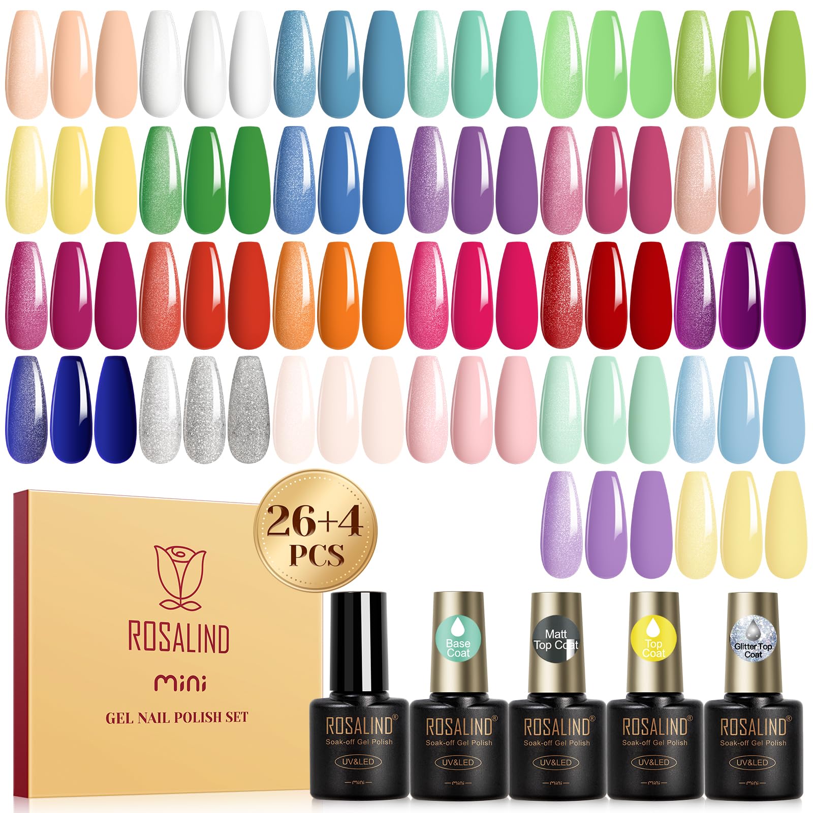 ROSALIND 30-piece gel nail polish set with neon colors for vibrant at-home manicures
