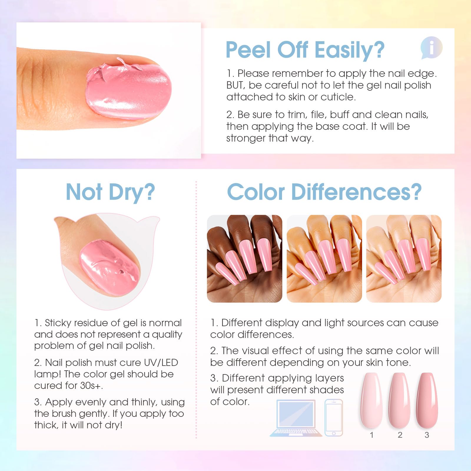 ROSALIND gel nail polish application guide demonstrates simple at-home curing steps
