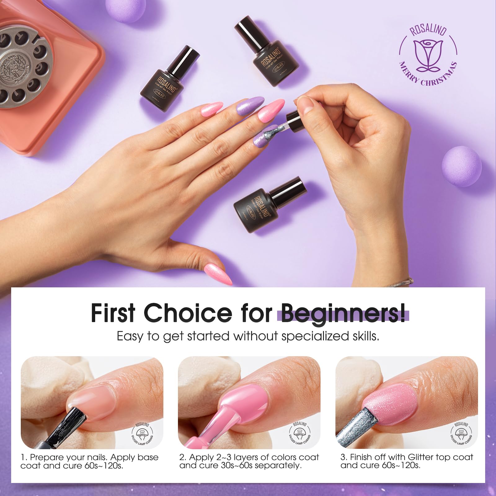 ROSALIND LED curing step demonstrates quick at-home manicure sessions