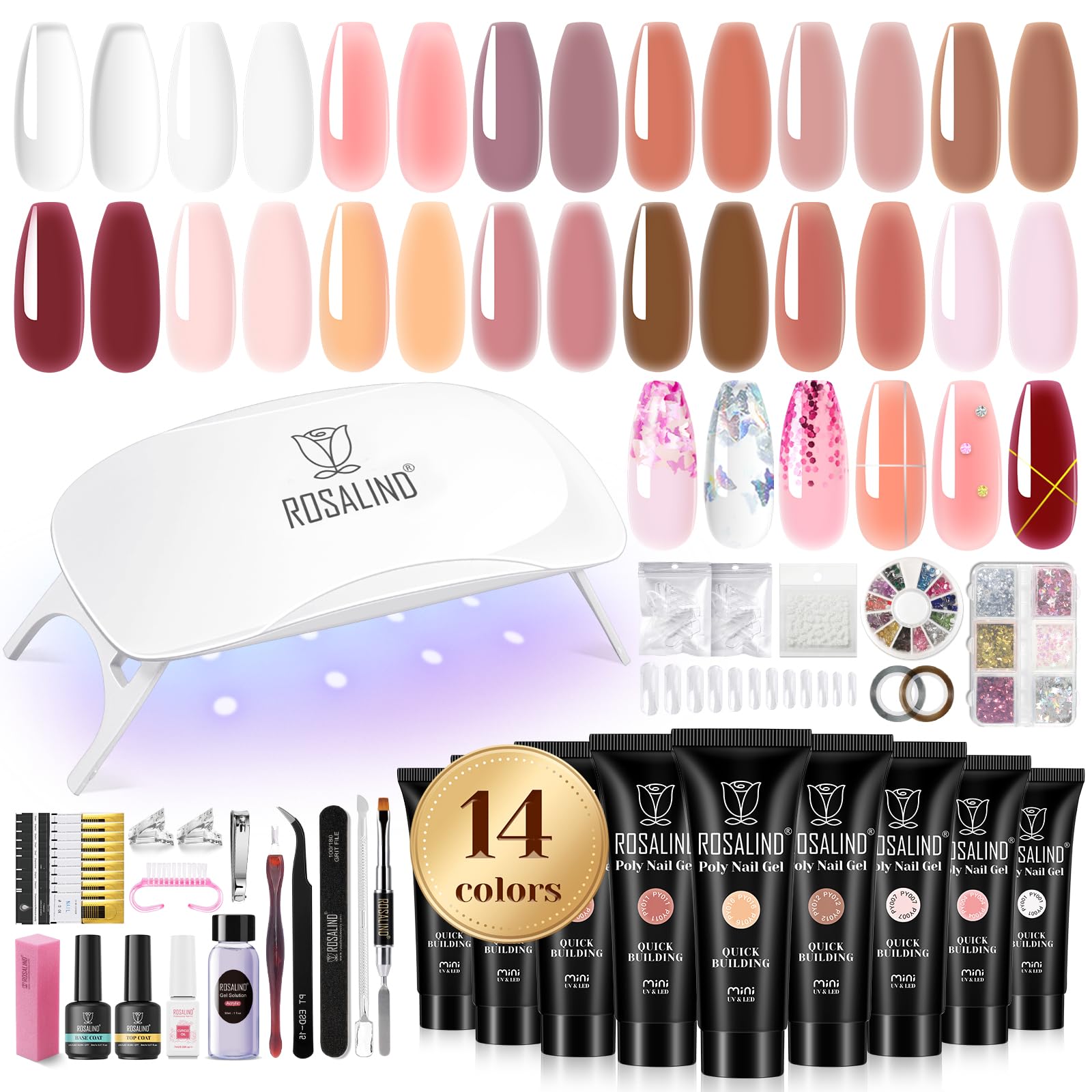 ROSALIND poly nail gel kit with 14 colors for salon-quality nail art at home