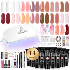 ROSALIND Poly Nail Gel Kit showing 14 color swatches for versatile at-home manicures