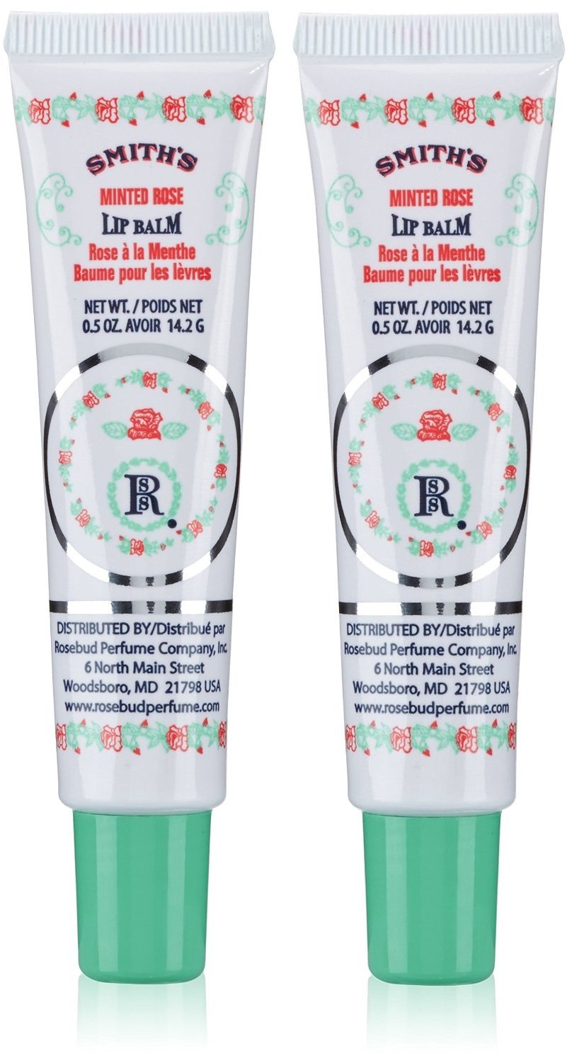 Rosebud Perfume Minted Rose lip balm tube two-pack with peppermint cooling scent.