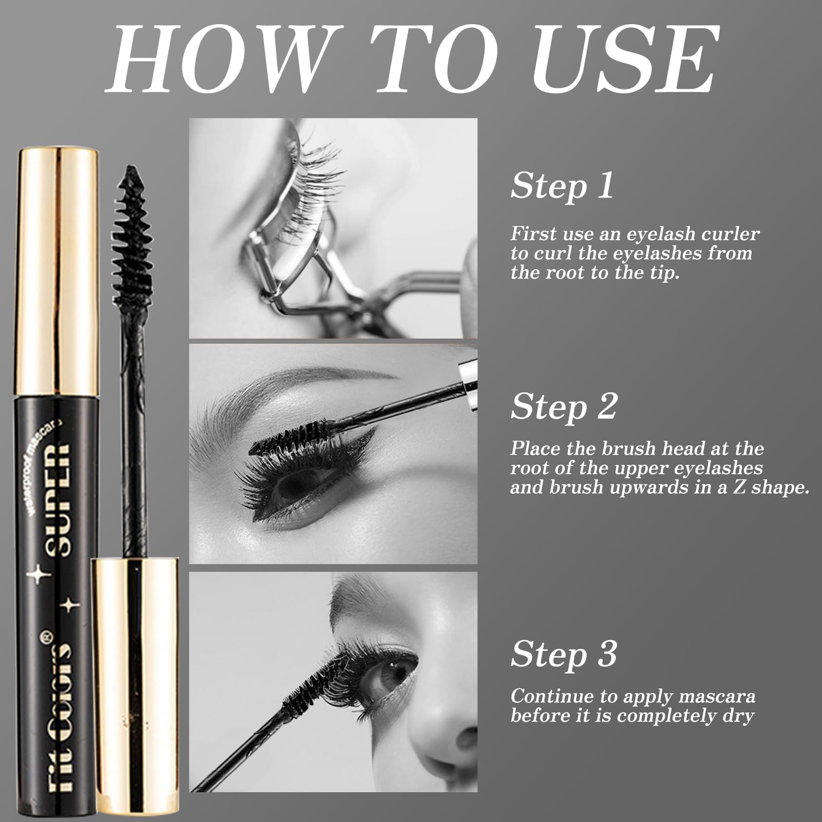 RoseFlower waterproof long-wear mascara keeps lashes curled and smudge-resistant.