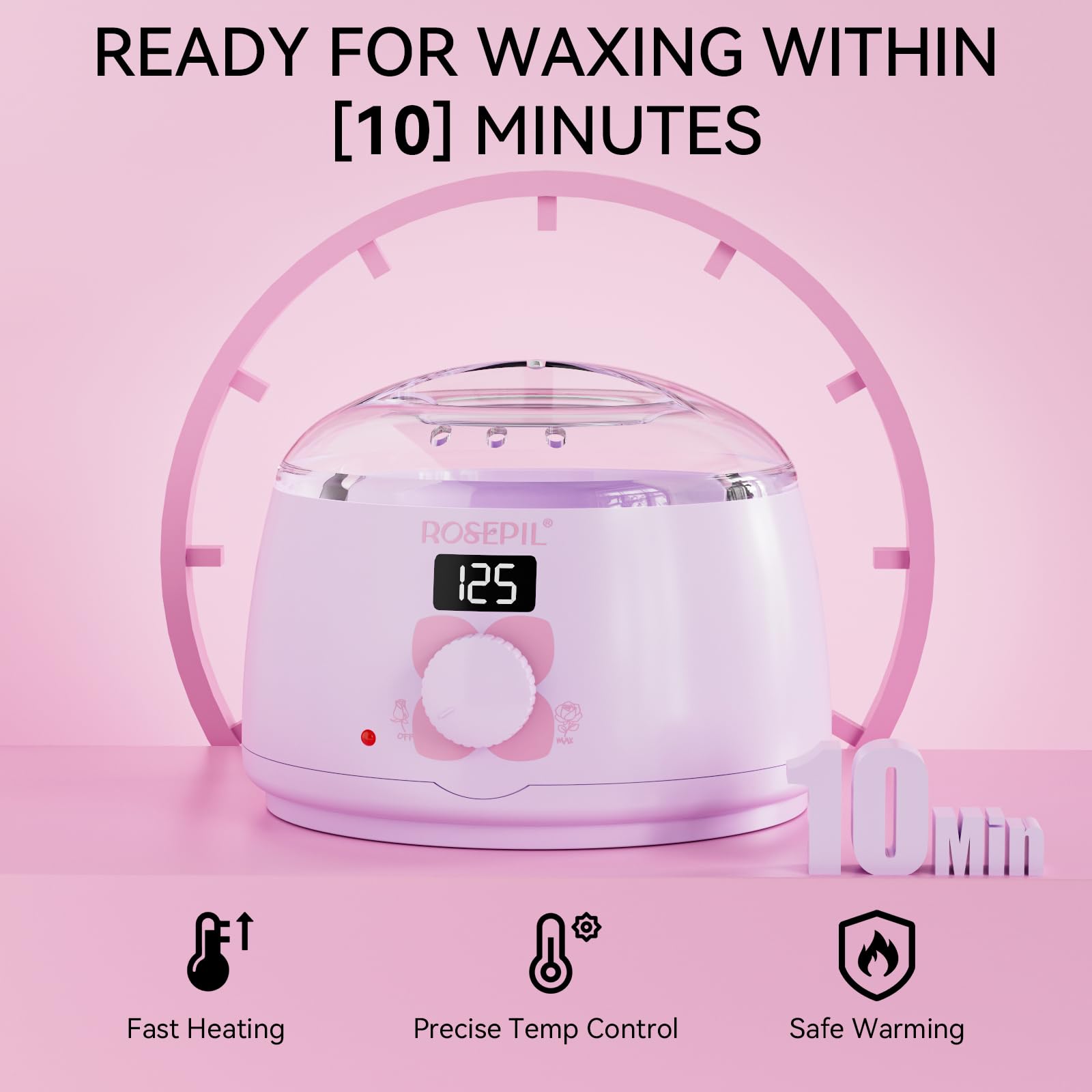 ROSEPIL digital wax warmer control panel close-up for easy temperature adjustment during sessions