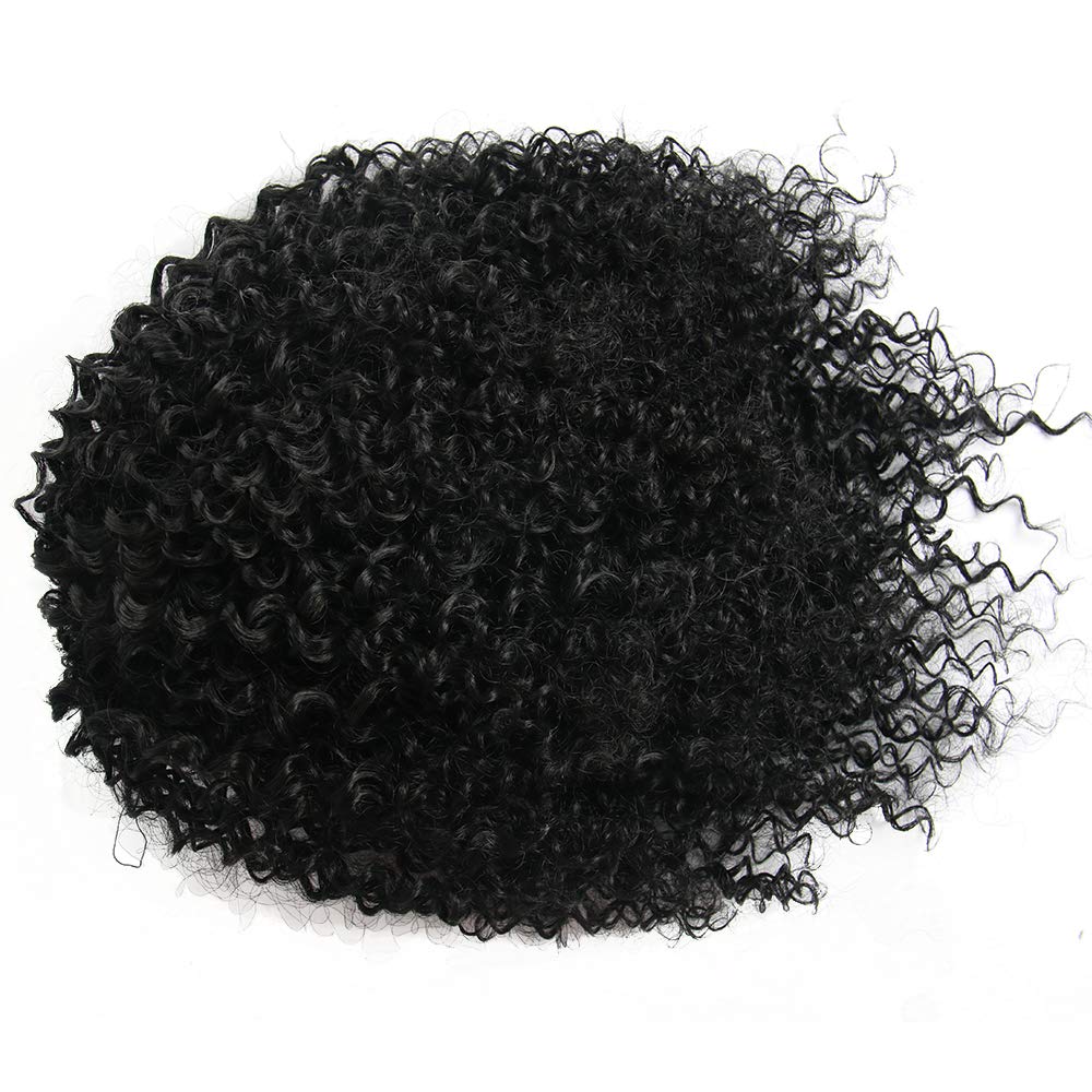 ROSESSEA Afro kinky curly ponytail in Black 1B blends with natural hair.