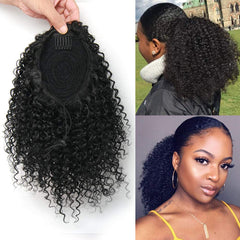 ROSESSEA short Afro kinky curly ponytail clip-in for quick, natural-looking style.