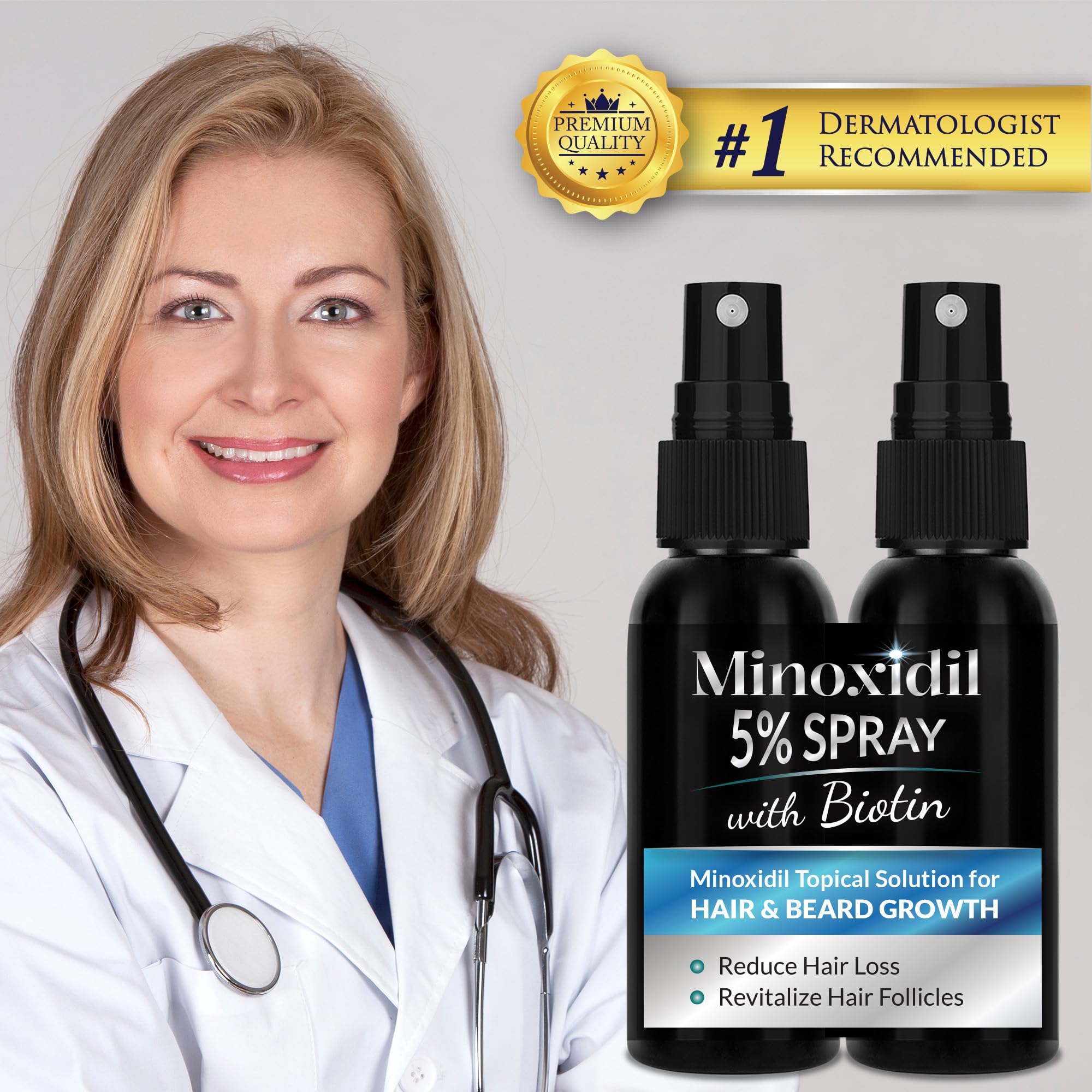 Rosever Minoxidil spray applied to the scalp for targeted growth stimulation.