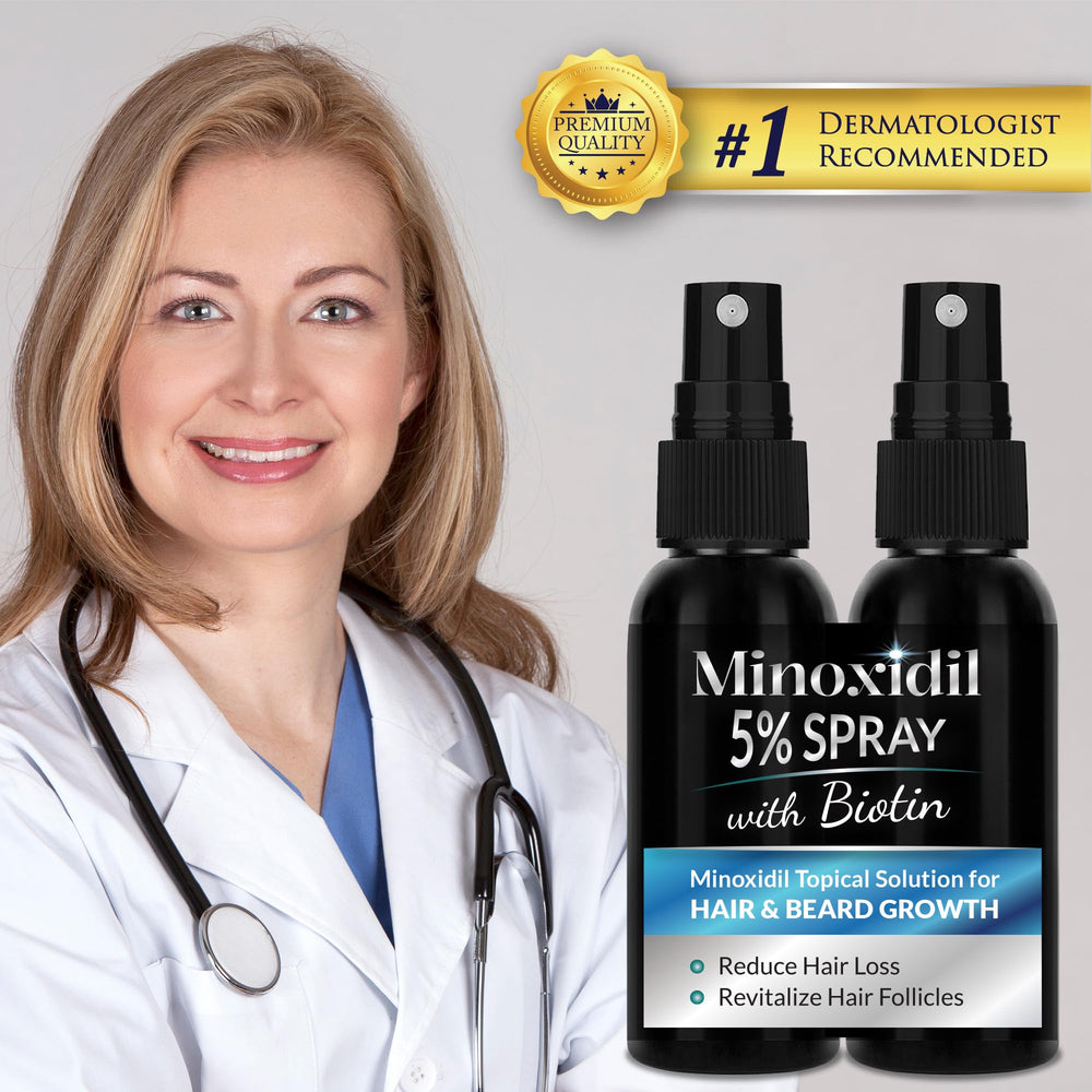 Rosever Minoxidil spray applied to the scalp for targeted growth stimulation.