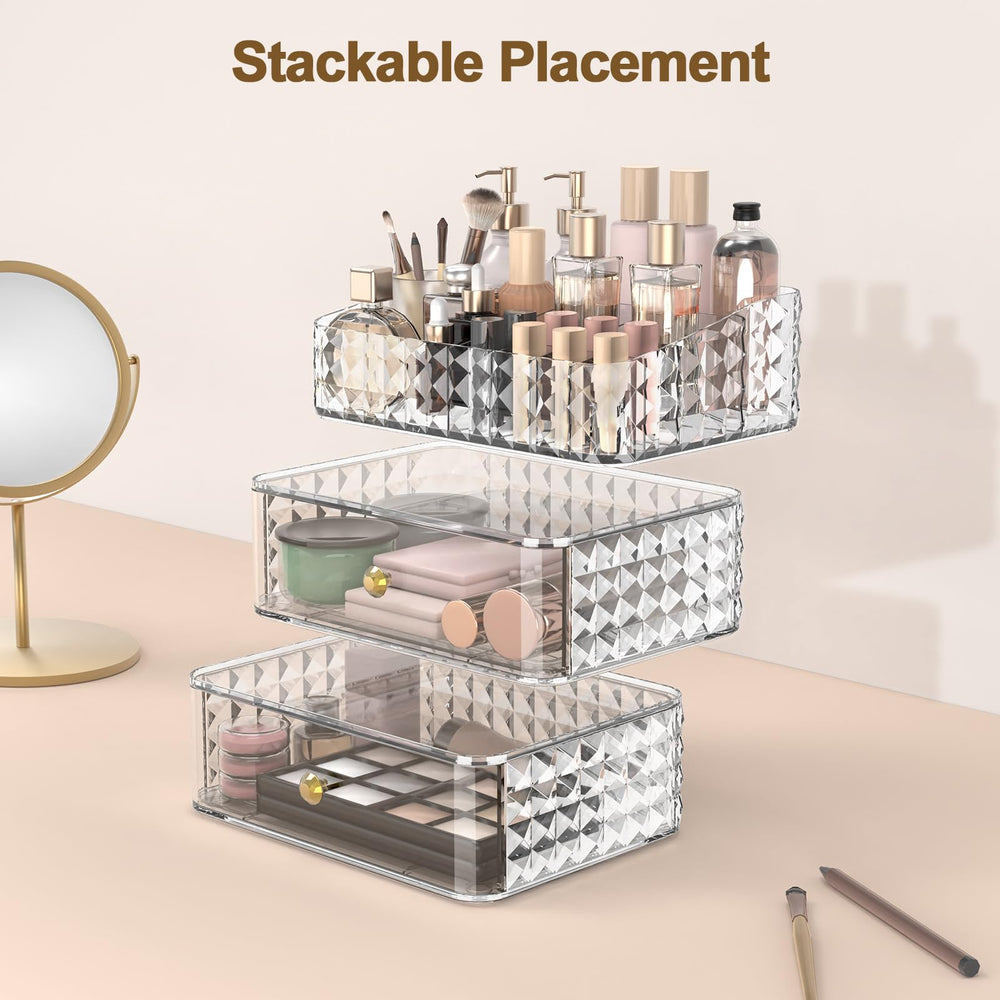 Rosoenvi makeup organizer drawer front shows smooth sliding action