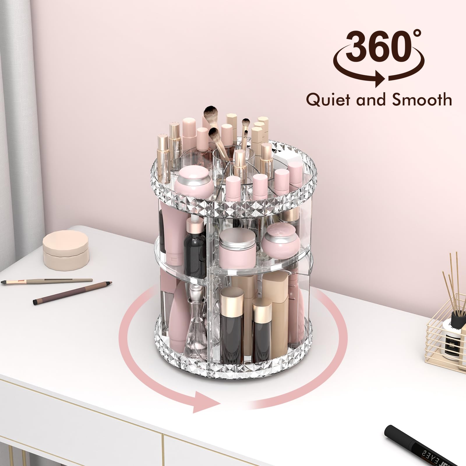 Rosoenvi spinning base rotates quietly for fast makeup retrieval