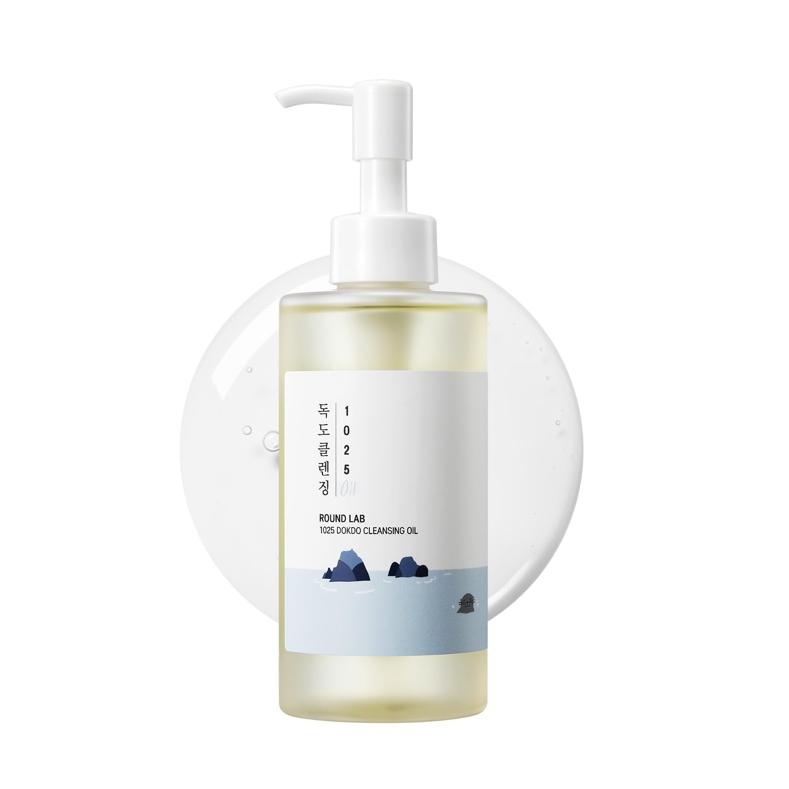 ROUND LAB 1025 Dokdo Cleansing Oil bottle; lightweight makeup removal solution.