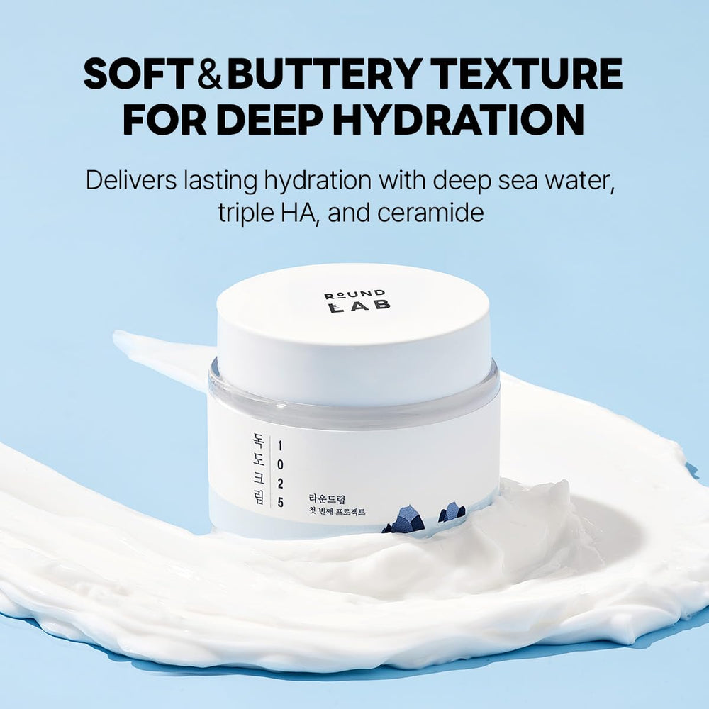 ROUND LAB 1025 Dokdo Cream jar-closeup showcases product texture for easy daily application