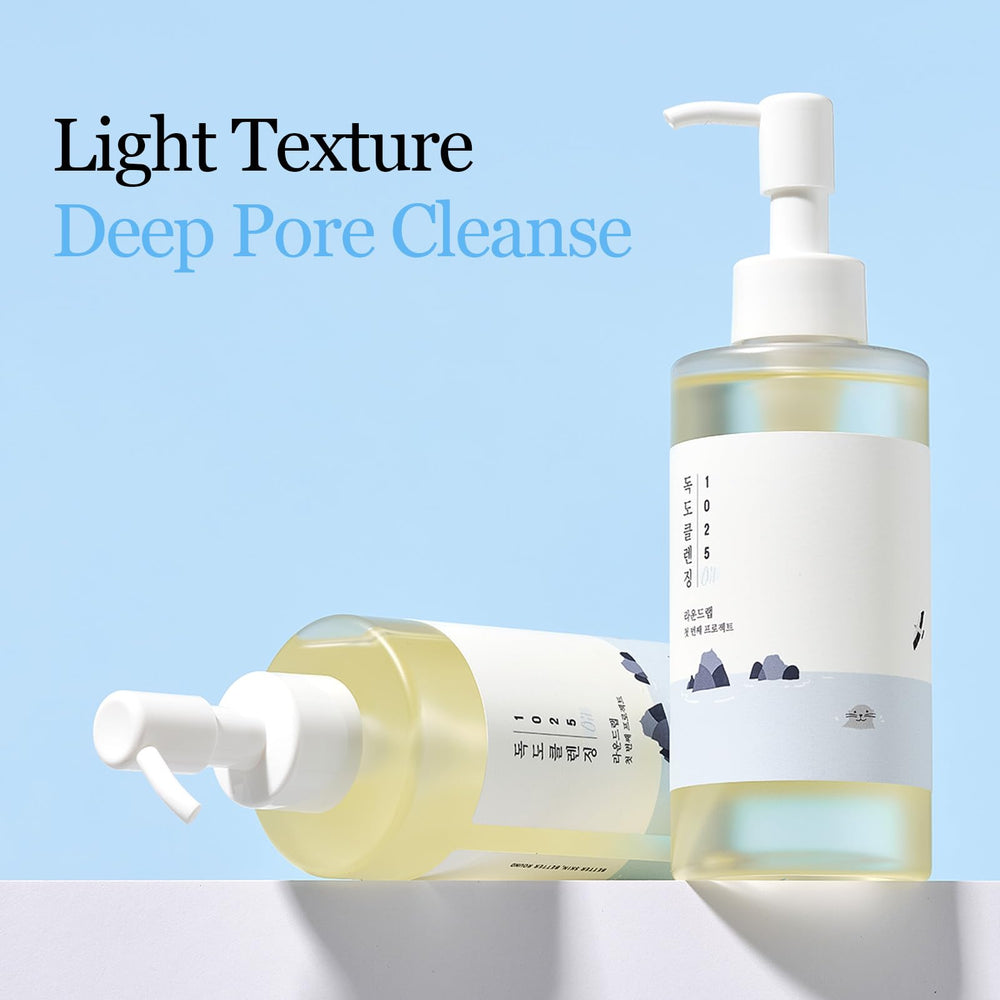 ROUND LAB 1025 Dokdo cleansing oil texture showing lightweight, non-greasy feel.