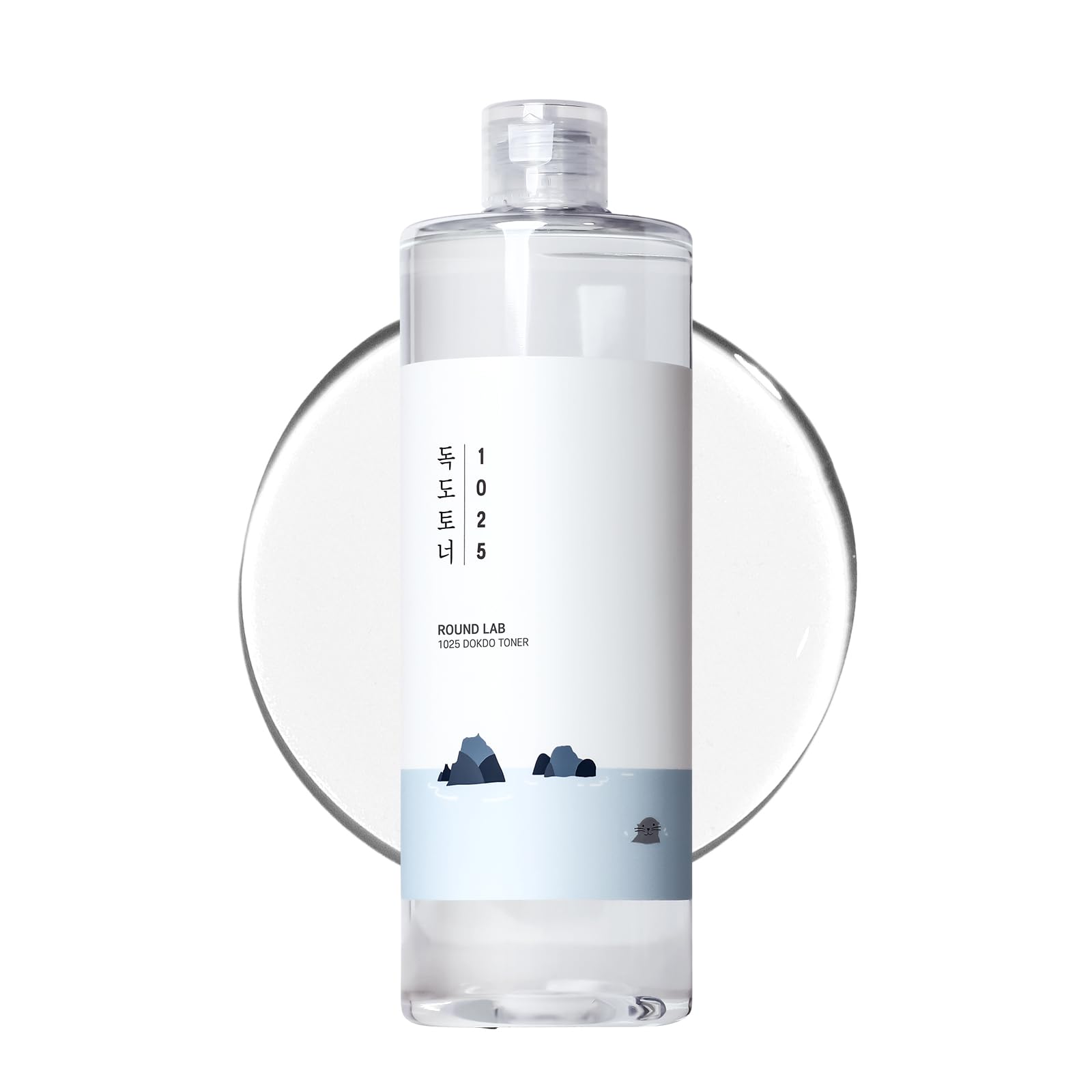 ROUND LAB 1025 Dokdo Toner bottle front shows gentle exfoliation and hydration.
