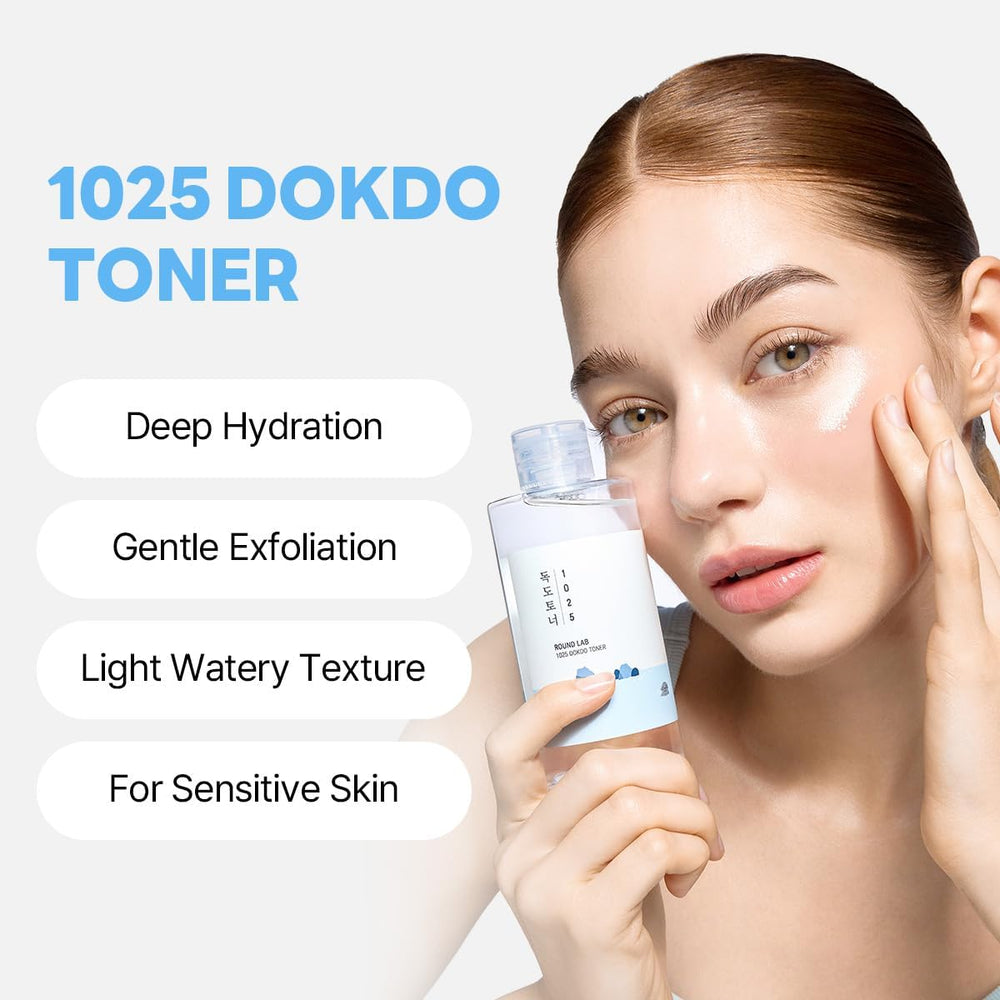 ROUND LAB 1025 Dokdo Toner liquid texture close-up reveals lightweight, fast-absorbing formula.