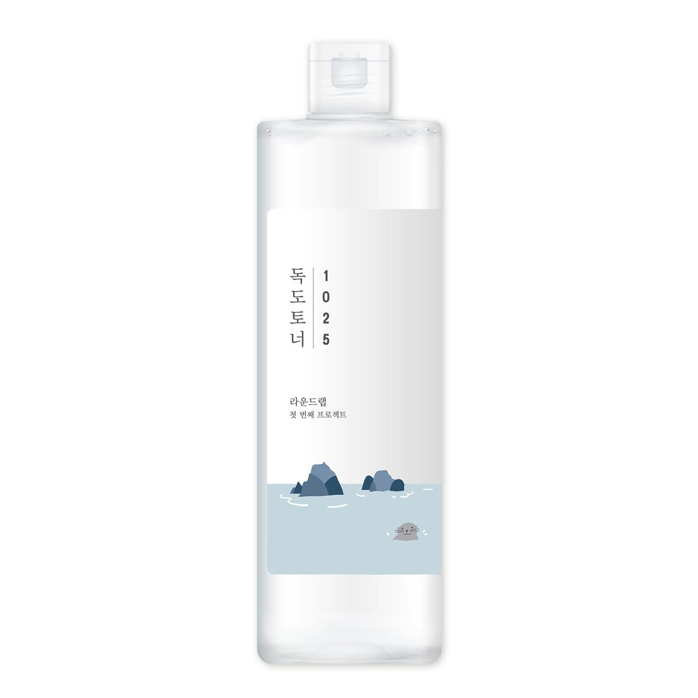 ROUND LAB 1025 Dokdo Toner shows soft, non-sticky finish on skin.