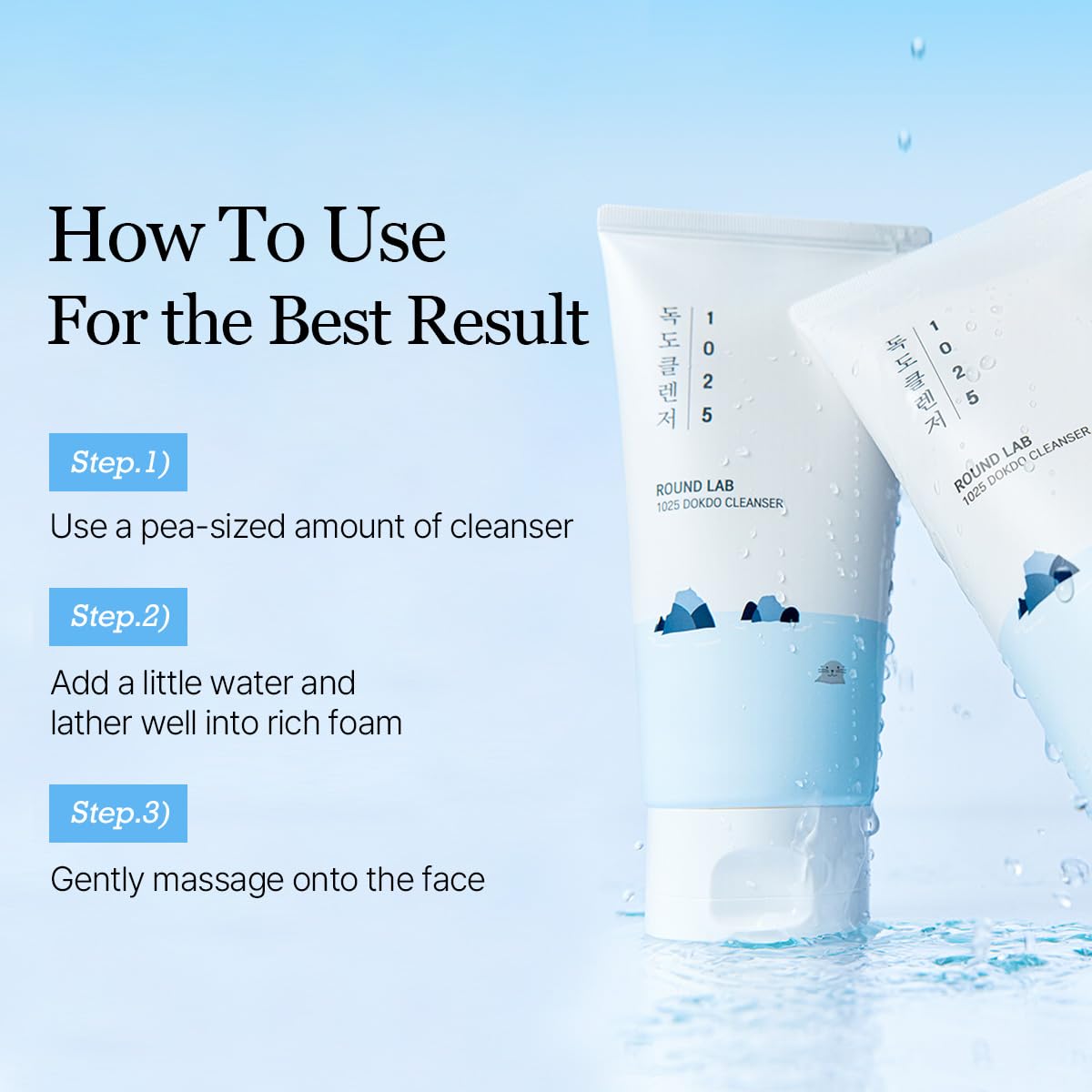 ROUND LAB 1025 Korea skincare ritual context suggests gentle daily cleansing.