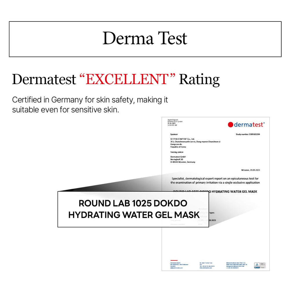 ROUND LAB 1025 Water Gel Mask ingredients highlight hydrolyzed hyaluronic acid benefits.
