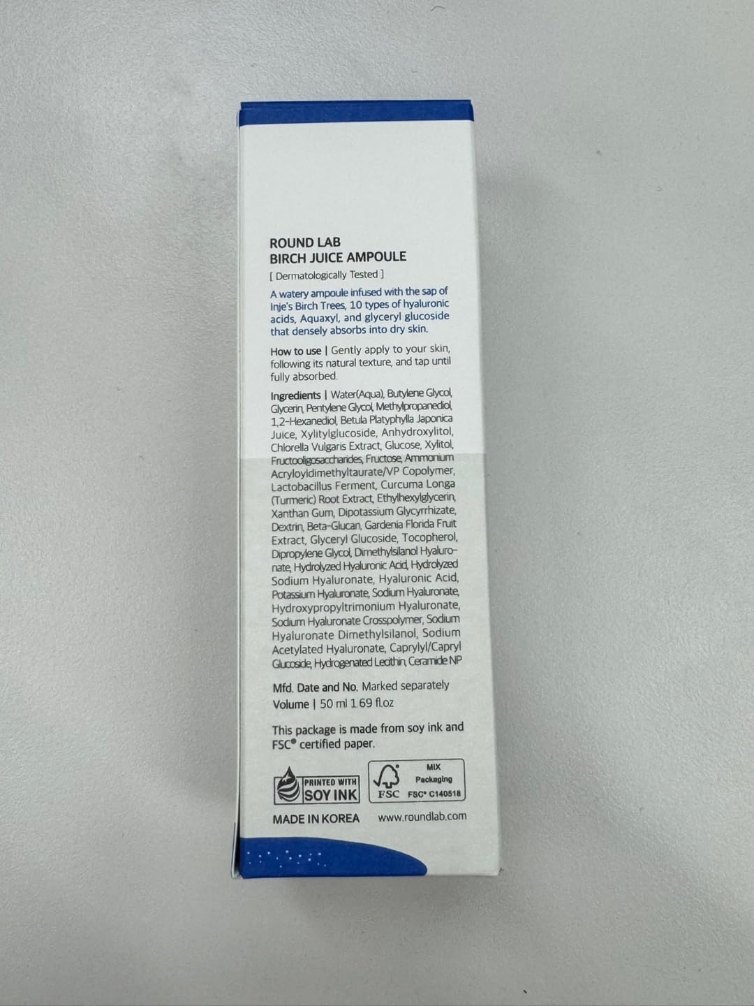 ROUND LAB Birch Juice Ampoule delivers 72-hour moisture with a lightweight watery texture.