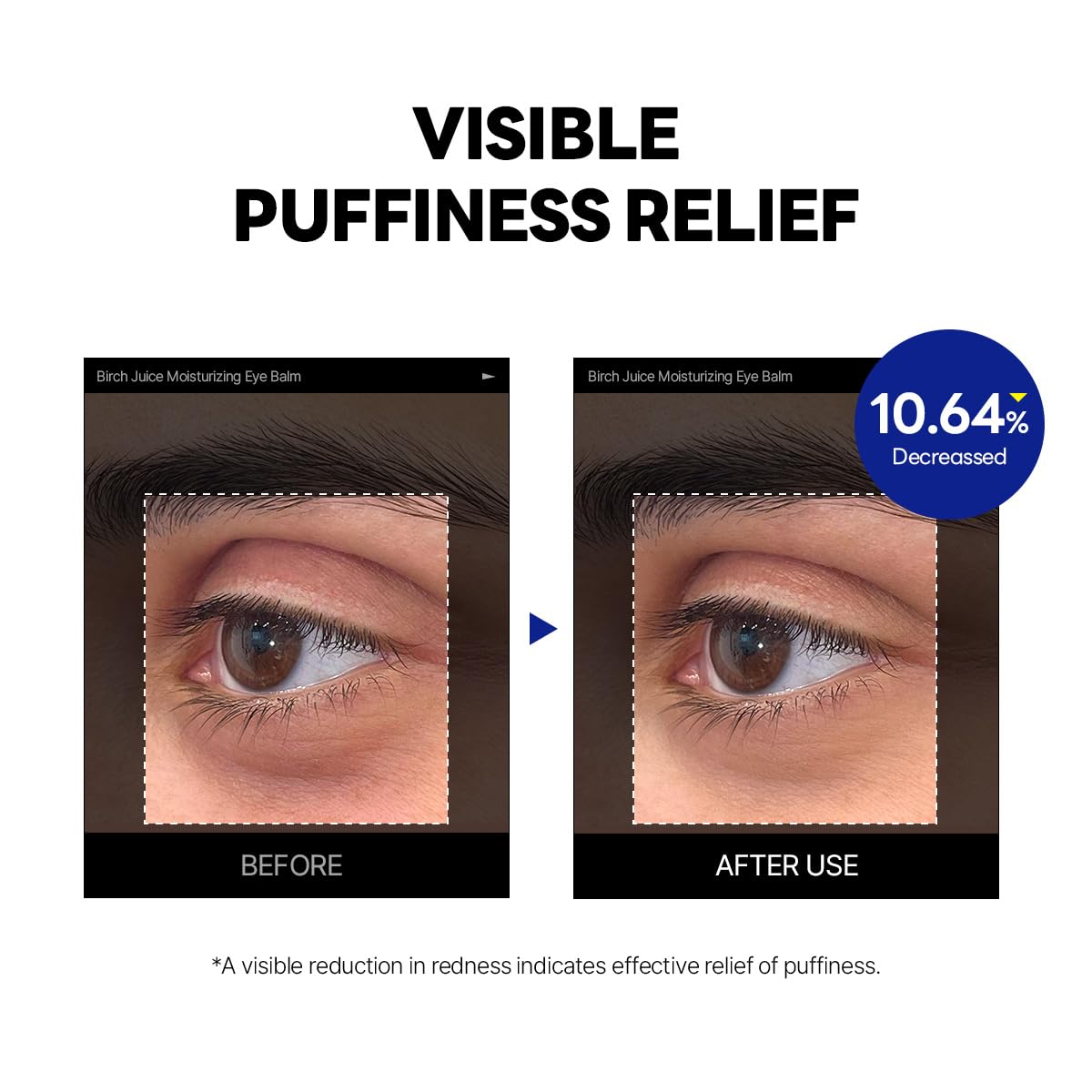 ROUND LAB Birch Juice Icy Cooling Eye Stick in-hand with dewy look after application.