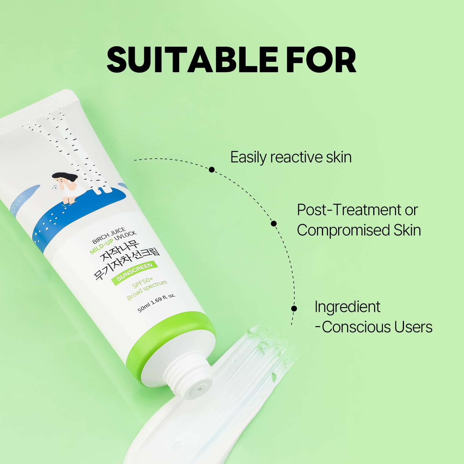 ROUND LAB Birch Juice Mild-Up Sunscreen texture closeup reveals lightweight, breathable feel