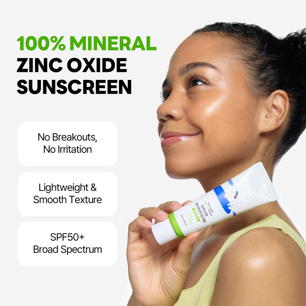 ROUND LAB Birch Juice Mild-Up Sunscreen top view shows compact, portable sun care