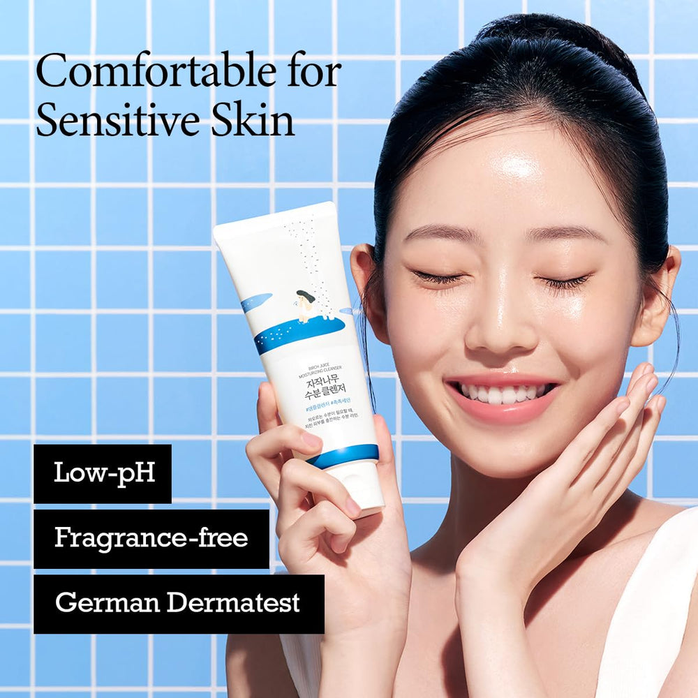 ROUND LAB Birch Juice Moisturizing Cleanser Birch Juice 10000ppm emphasizes hydration support.