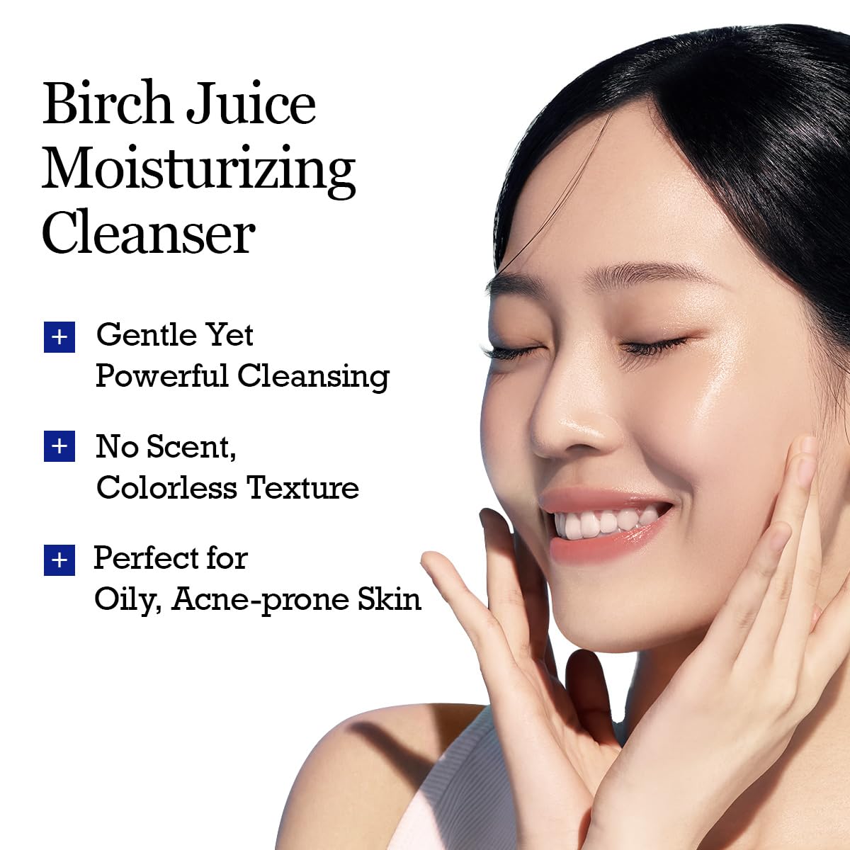 ROUND LAB Birch Juice Moisturizing Cleanser massage application demonstrates soothing cleansing action.