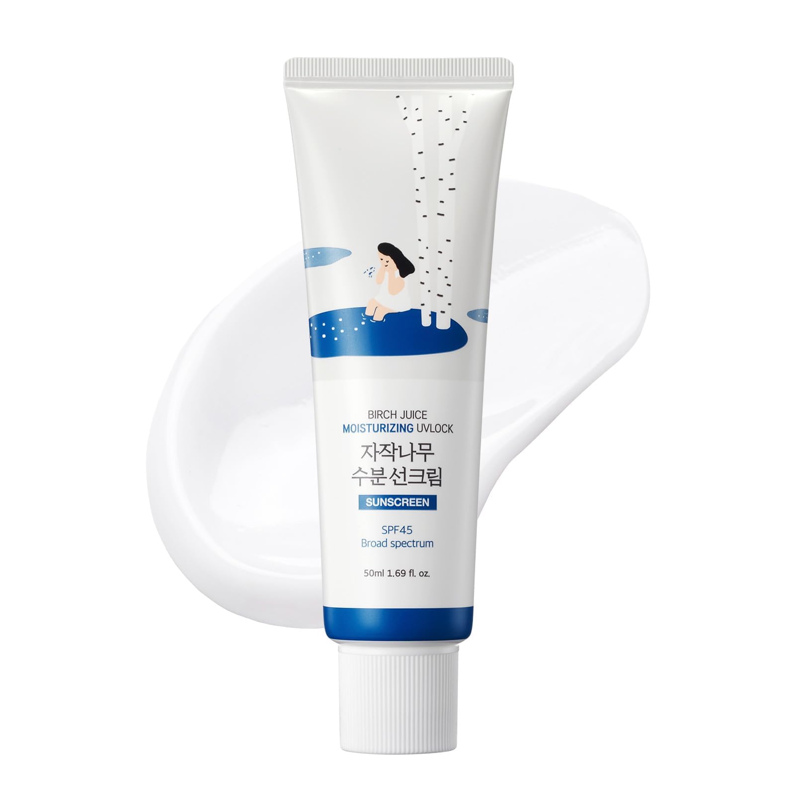 ROUND LAB Birch Juice Moisturizing Sunscreen bottle shows hydrating, lightweight protection.