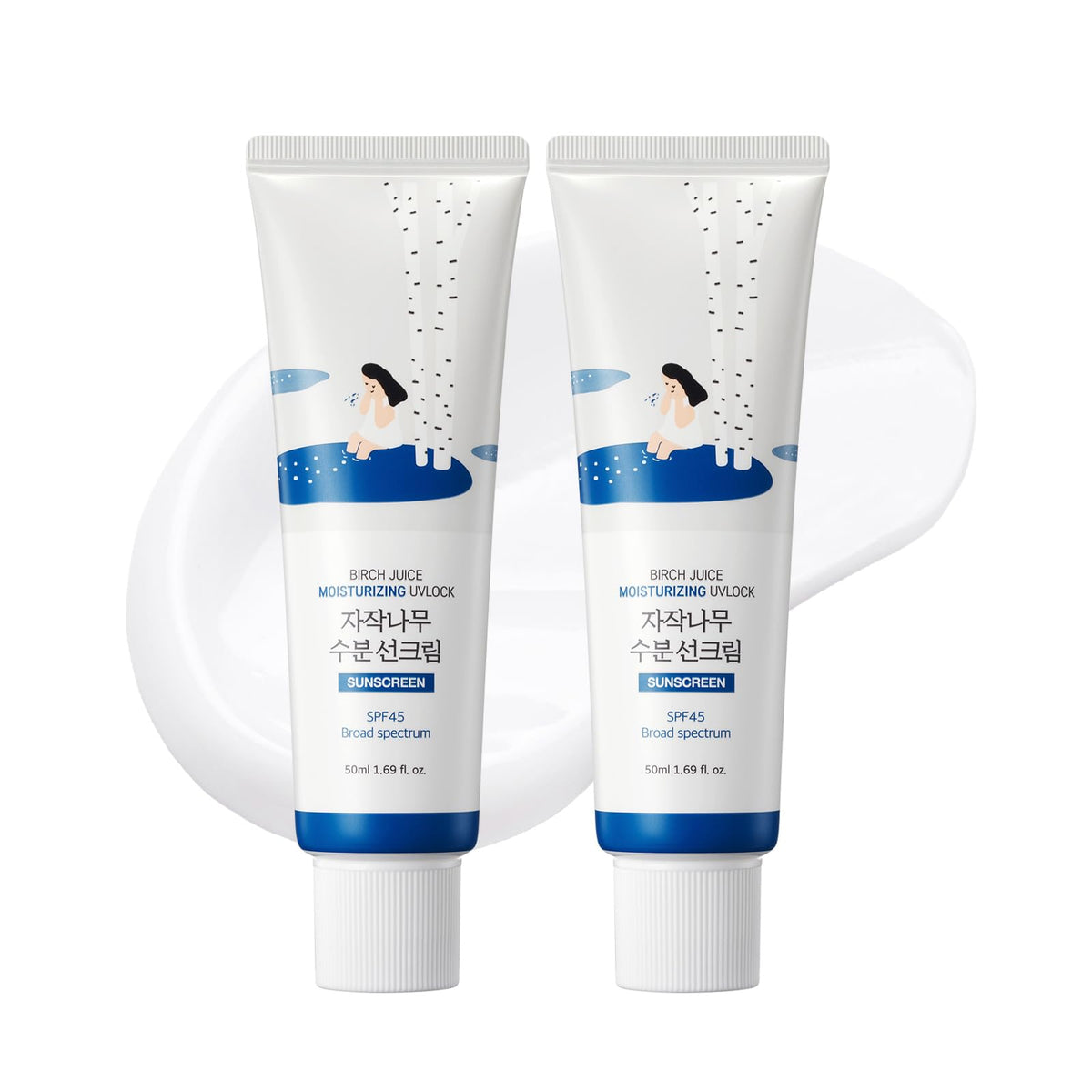 ROUND LAB Birch Juice SPF 45 2-pack bottles on shelf, hydrating UV protection for daily use
