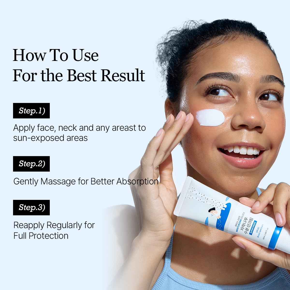 ROUND LAB Birch Juice SPF 45 pairs well under makeup for natural glow