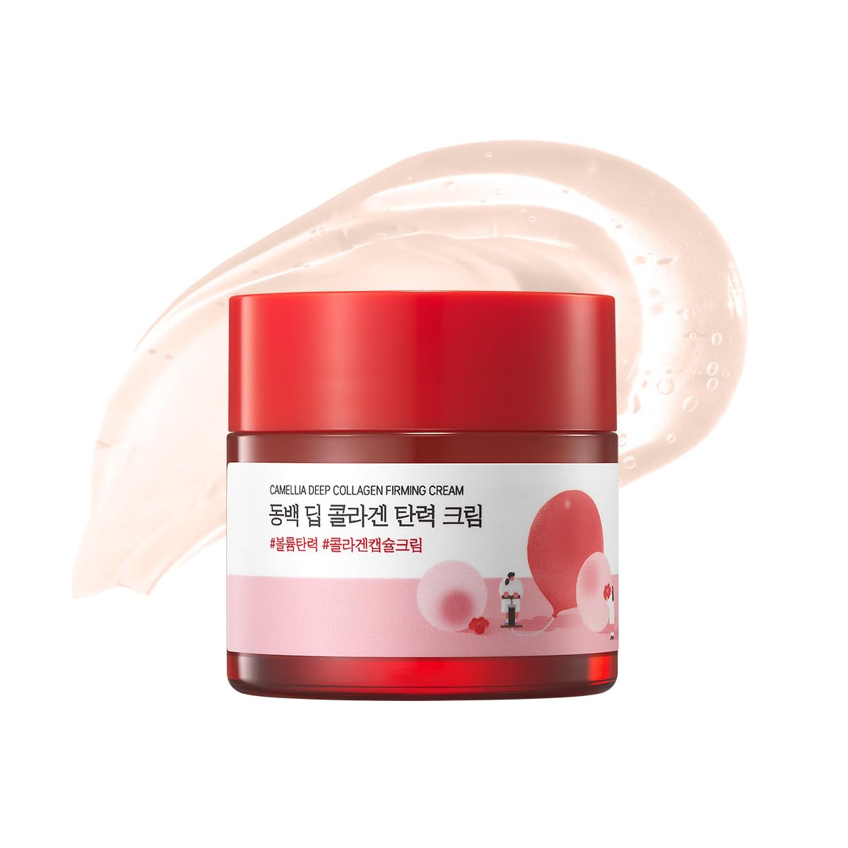 ROUND LAB Camellia Deep Collagen Cream close-up shows rich texture for long-lasting hydration.
