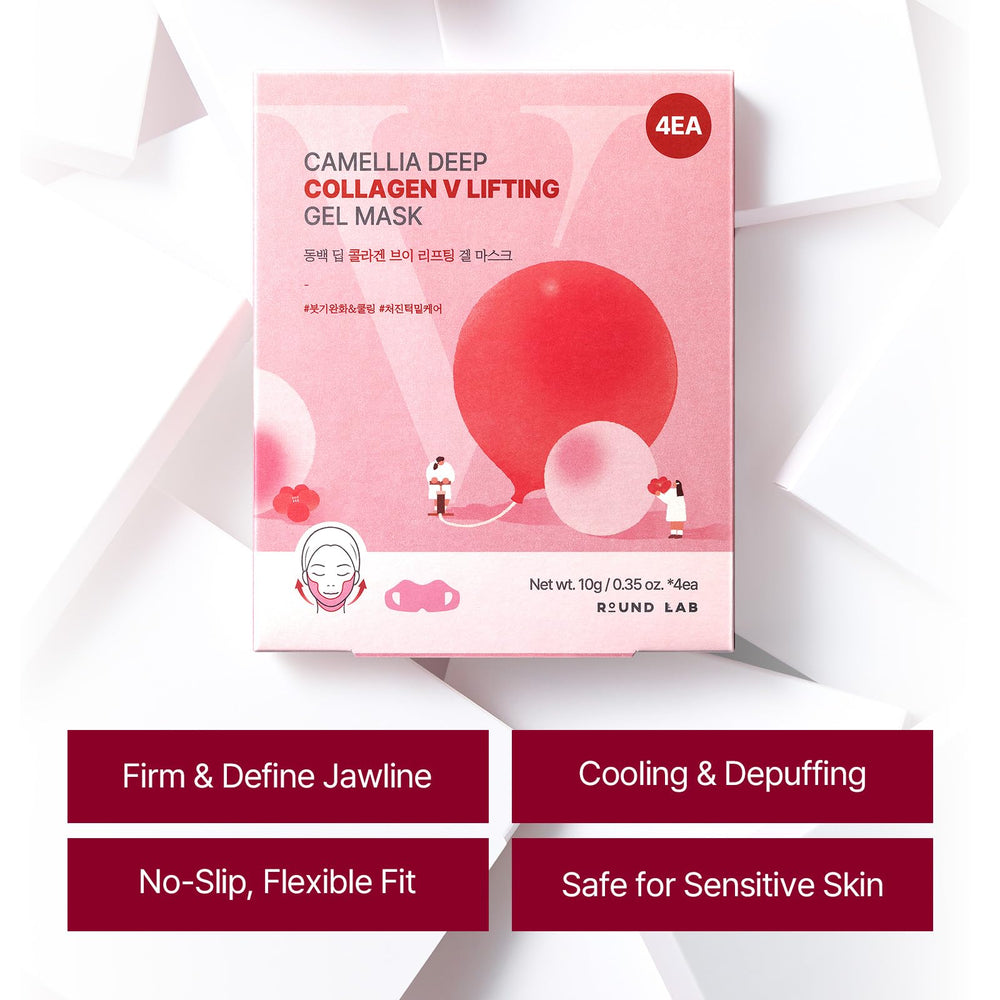 ROUND LAB Camellia Deep Collagen V Lifting Mask neck area depuffs during routine
