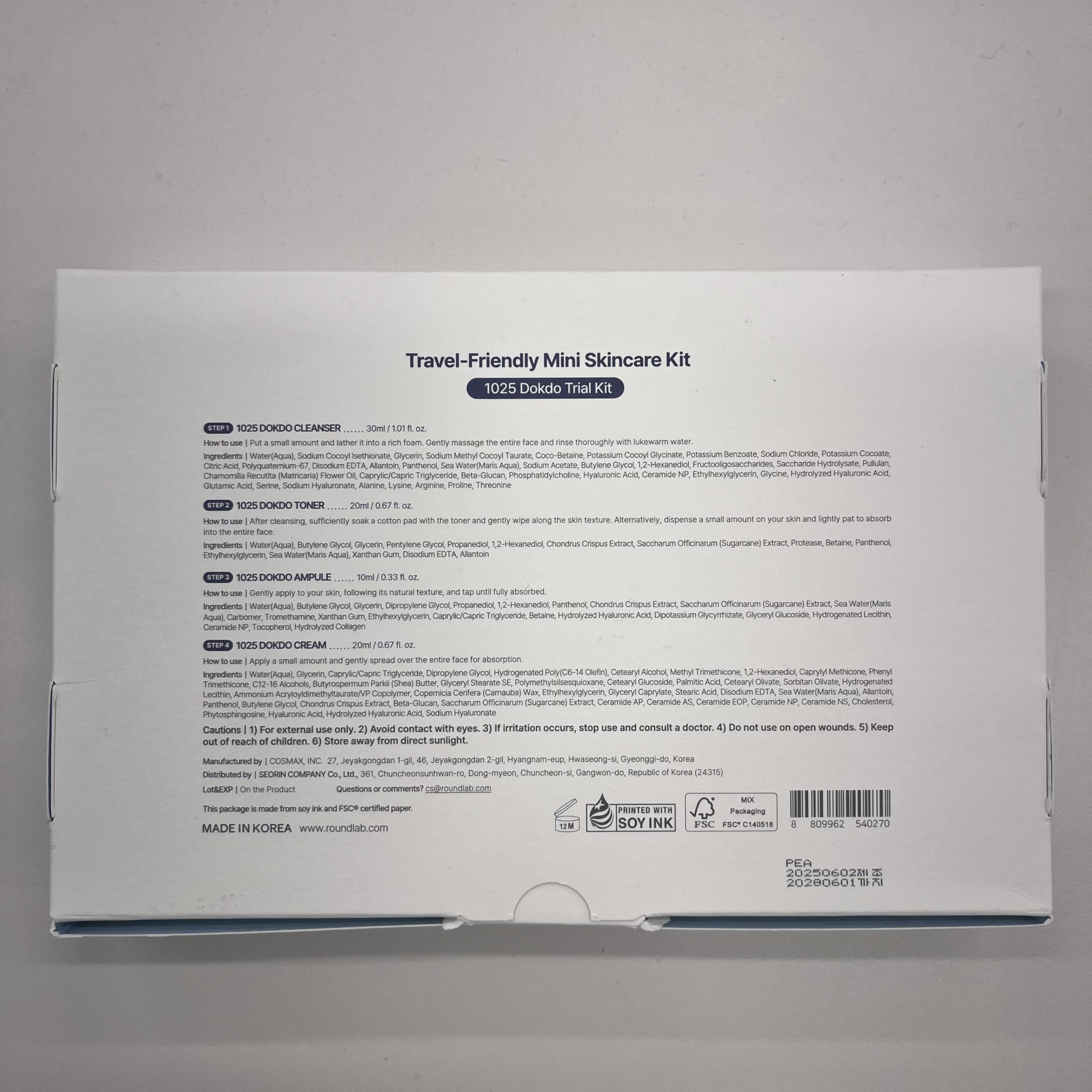 ROUND LAB Dokdo application steps kit showing four-step routine.