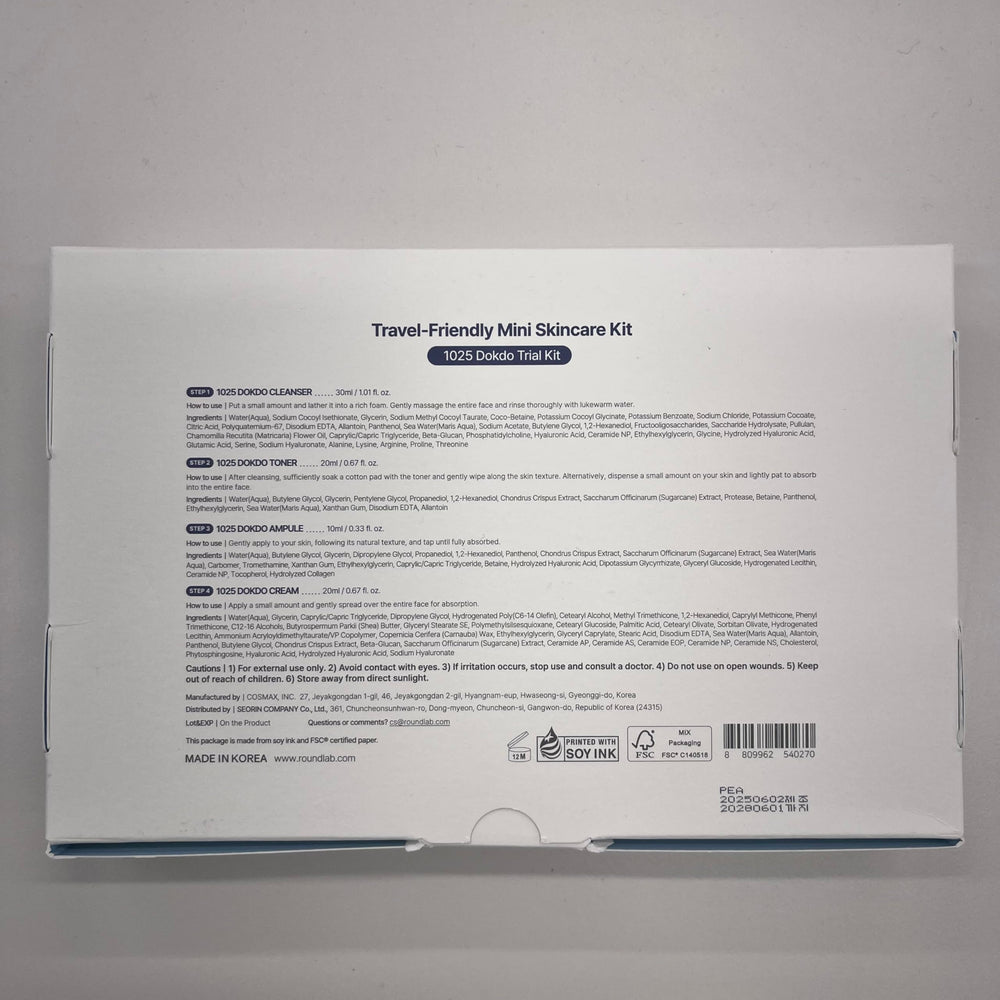 ROUND LAB Dokdo application steps kit showing four-step routine.