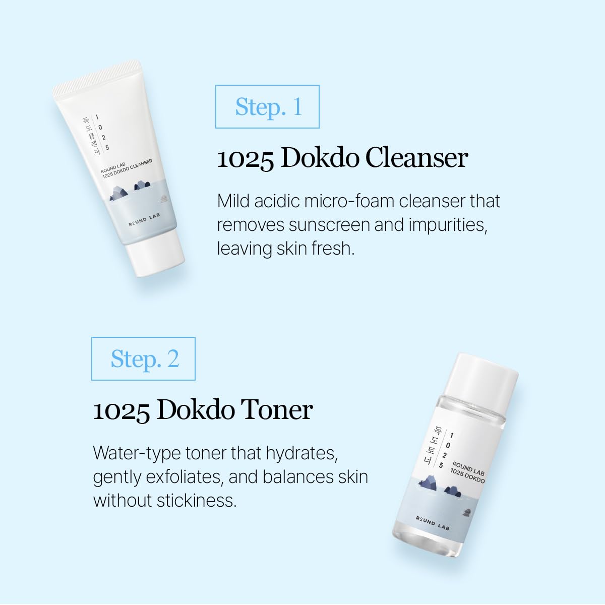 ROUND LAB Dokdo mini ampule 10ml vial provides quick moisture boost.