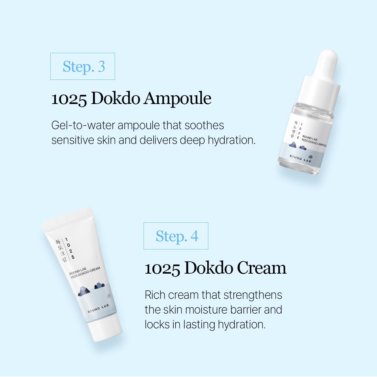 ROUND LAB Dokdo mini cream 20ml jar delivers lasting hydration.