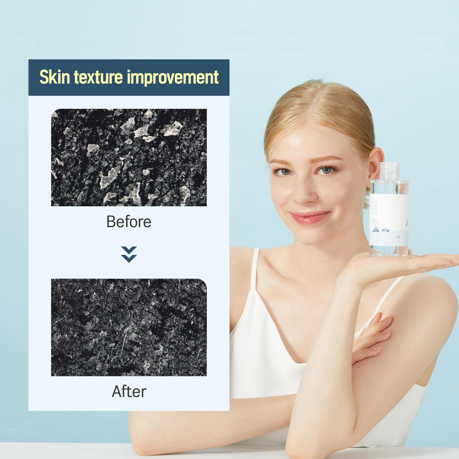 ROUND LAB Dokdo Toner application on hand demonstrates quick refresh and hydration.